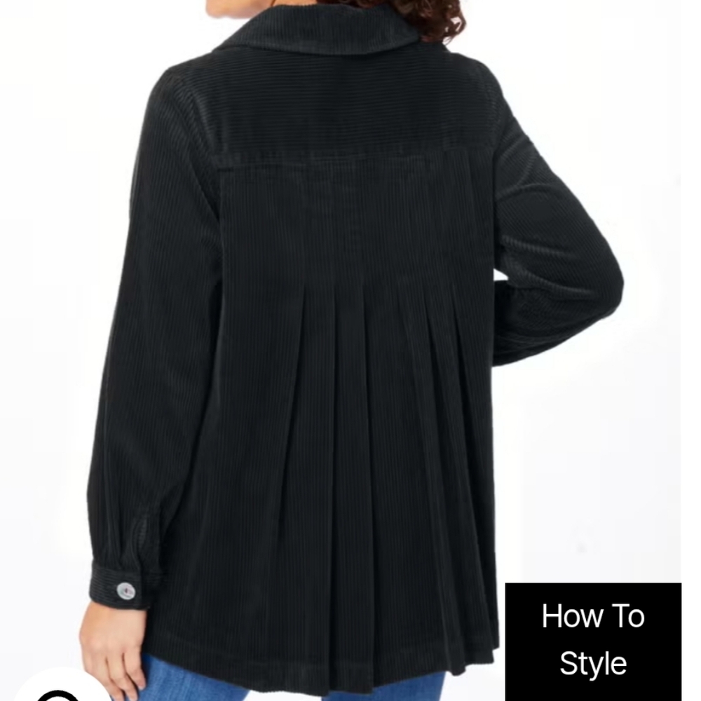Woman Within Corduroy Pleated Jacket Black Size 1X Pockets